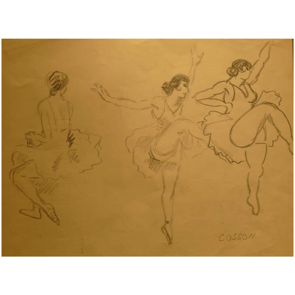COSSON Marcel Dessin signé début 20ème siècle Danseuses en répétition 5