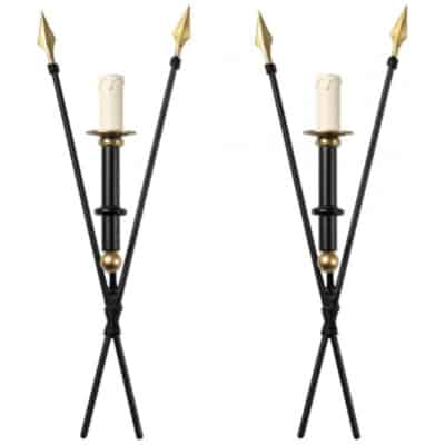 1960 Large Pair of Arrows Wall Lights Maison Honoré