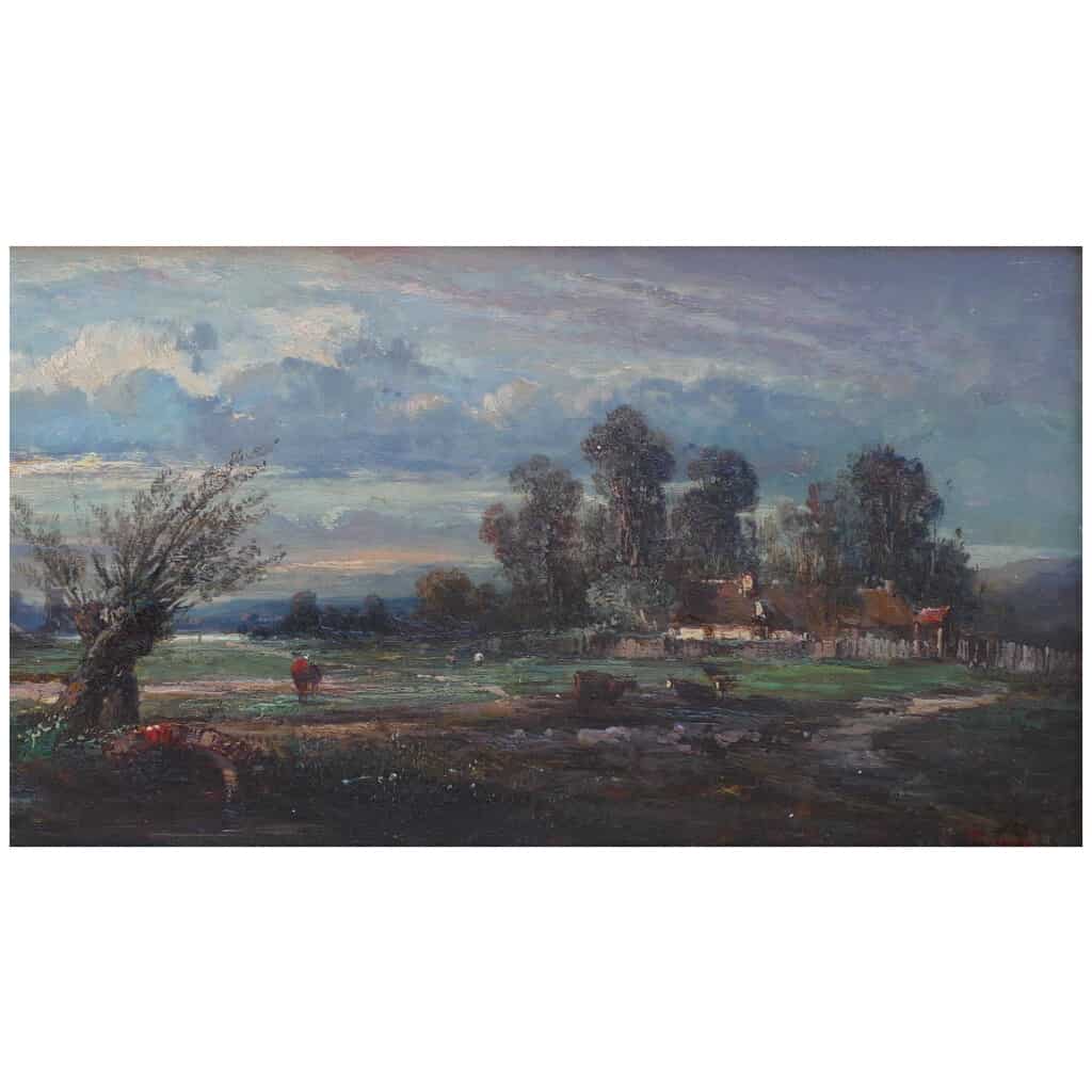 DUPRE Leon Victor Table 19th Barbizon School The Countryside In Ile De France Oil Signed 8