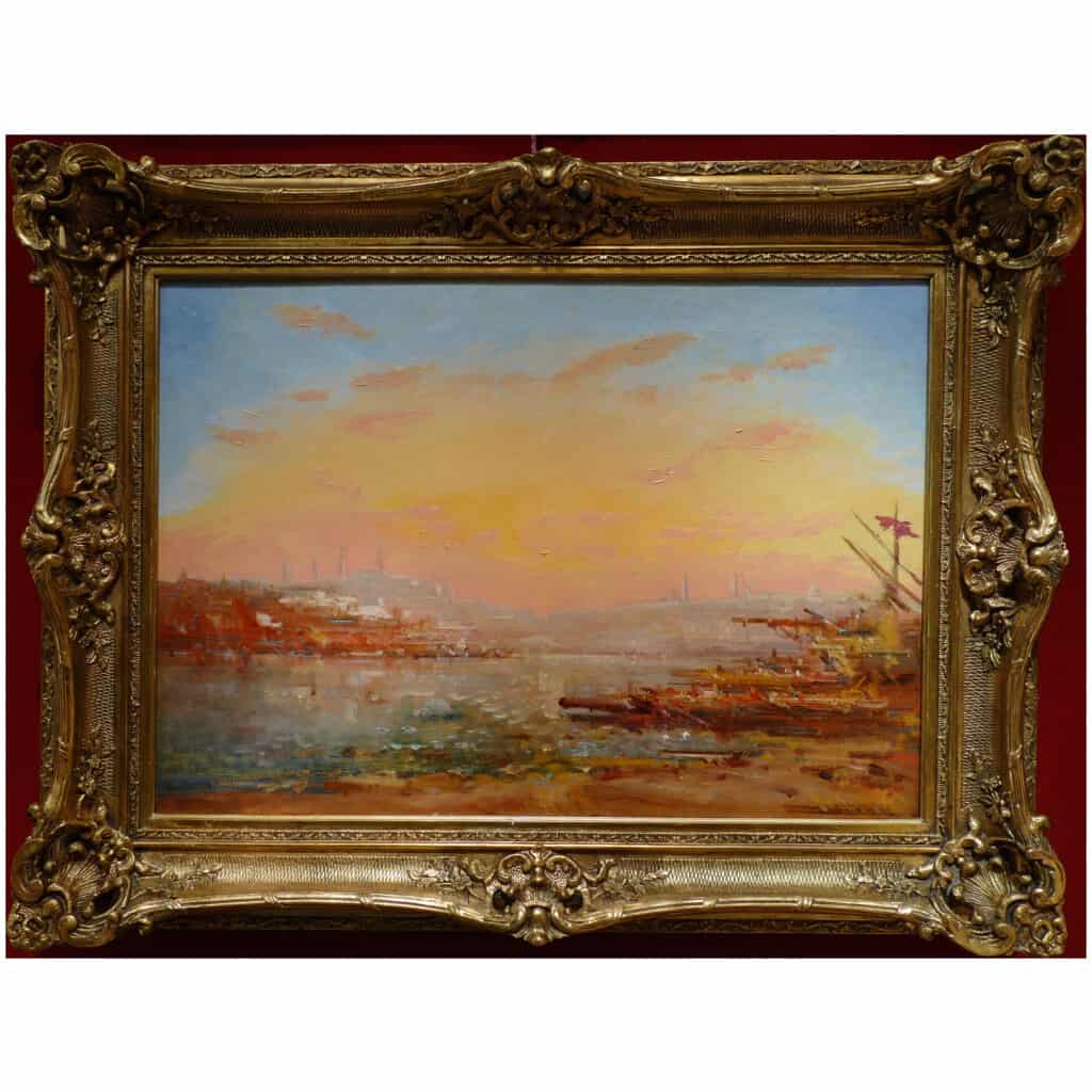 DUVIEUX Henri French School Orientalist painting 19th century Sunny view of Constantinople Oil on canvas signed 3
