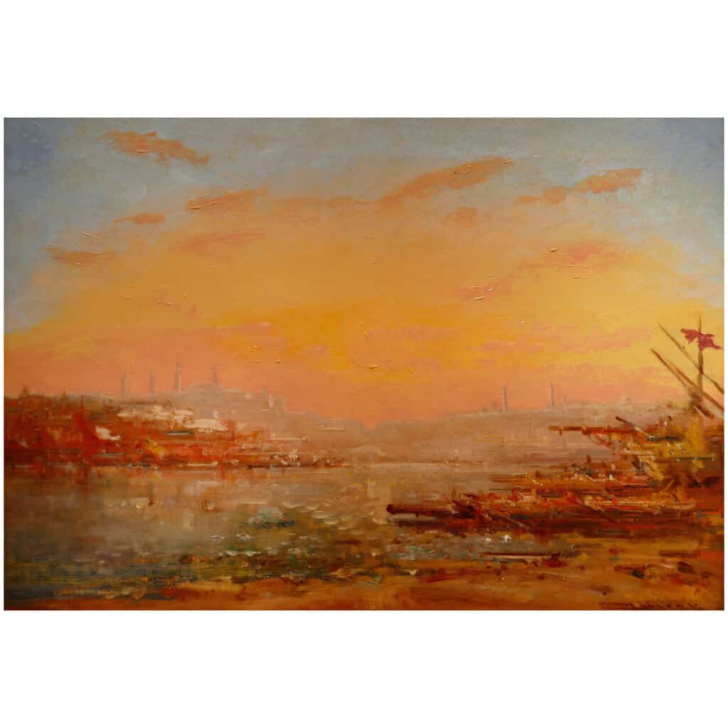 DUVIEUX Henri French School Orientalist painting 19th century Sunny view of Constantinople Oil on canvas signed 11
