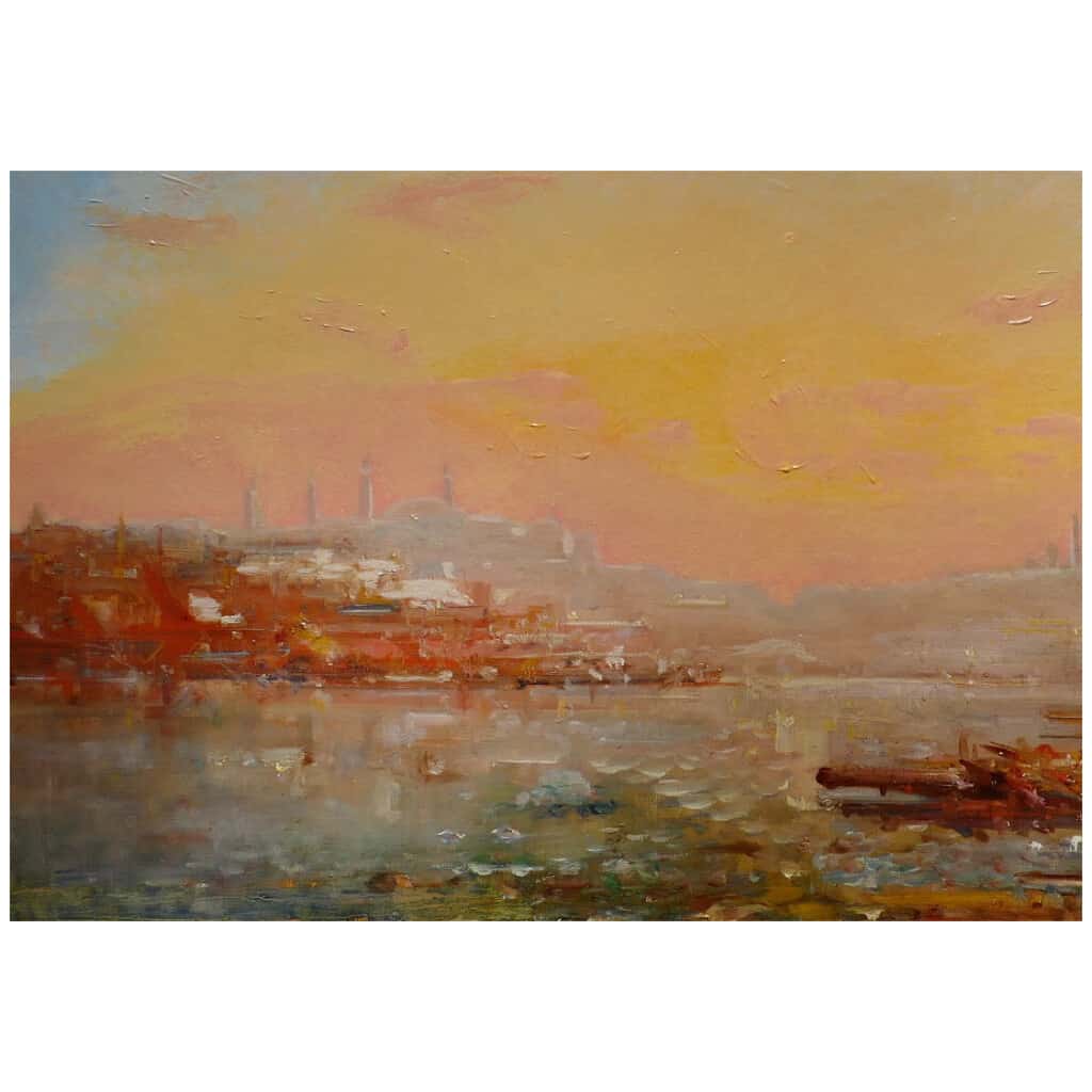 DUVIEUX Henri French School Orientalist painting 19th century Sunny view of Constantinople Oil on canvas signed 8
