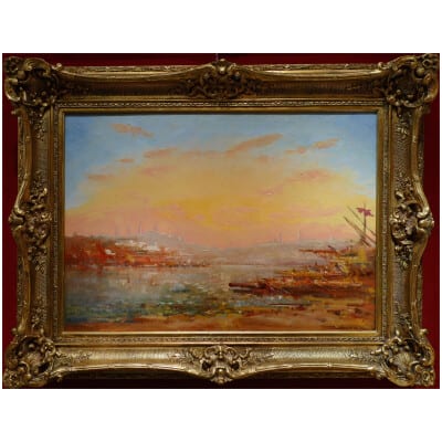 Duvieux Henri Ecole Française Tableau Orientaliste 19è Constantinople Ensoleillé Huile Signée