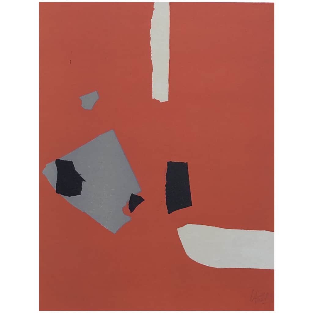 Nicolas De Staël ( d’après ) Composition sur fond orange, Lithographie de 1958 3