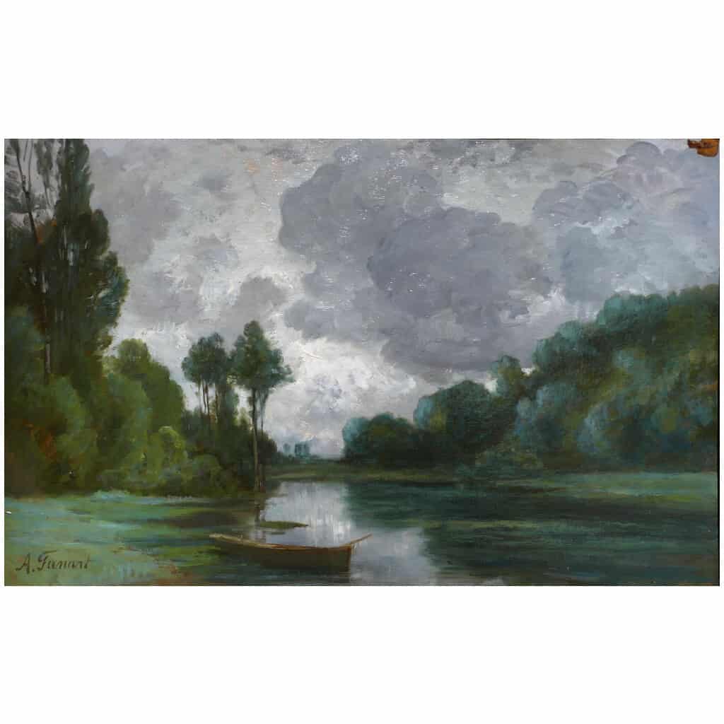 FANART Antonin French Painting XIXTh Century By The River Oil On Cardboard Signed 7