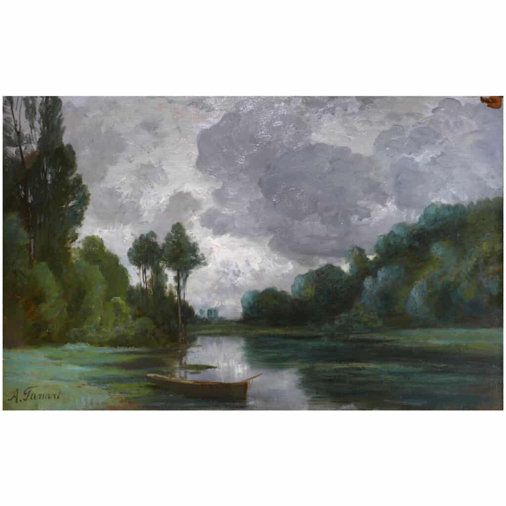 FANART Antonin French Painting XIXTh Century By The River Oil On Cardboard Signed 6