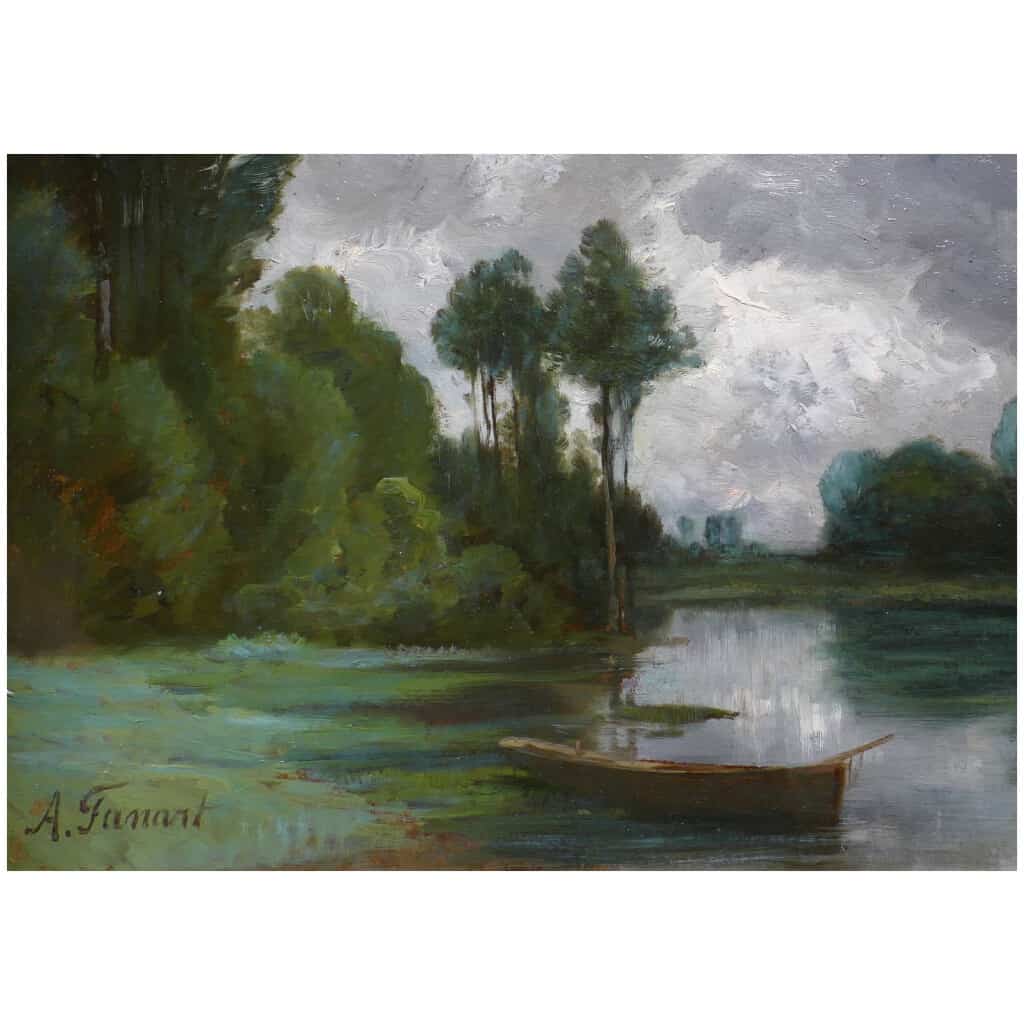 FANART Antonin French Painting XIXTh Century By The River Oil On Cardboard Signed 4