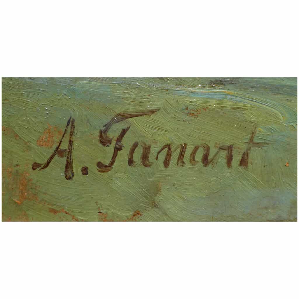 FANART Antonin Peinture Française XIXè Siècle Bord De Rivière Huile Sur Carton Signée 5