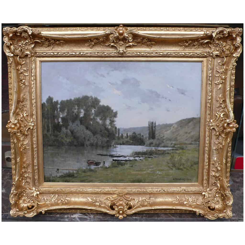 FOUBERT Emile French Painting 20th Century Barbizon School The Seine In Vetheuil Oil Signed 3