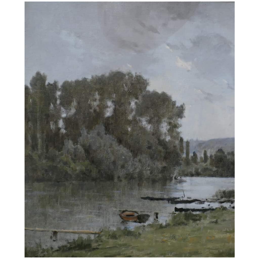 FOUBERT Emile French Painting 20th Century Barbizon School The Seine In Vetheuil Oil Signed 7