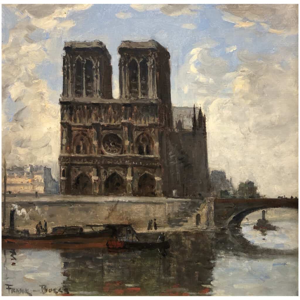 FRANK BOGGS Ecole Américaine Paris Notre Dame et La Seine Huile sur toile signée 11