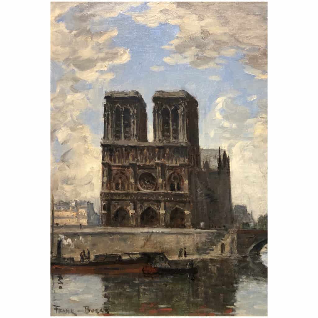 FRANK BOGGS Ecole Américaine Paris Notre Dame et La Seine Huile sur toile signée 10