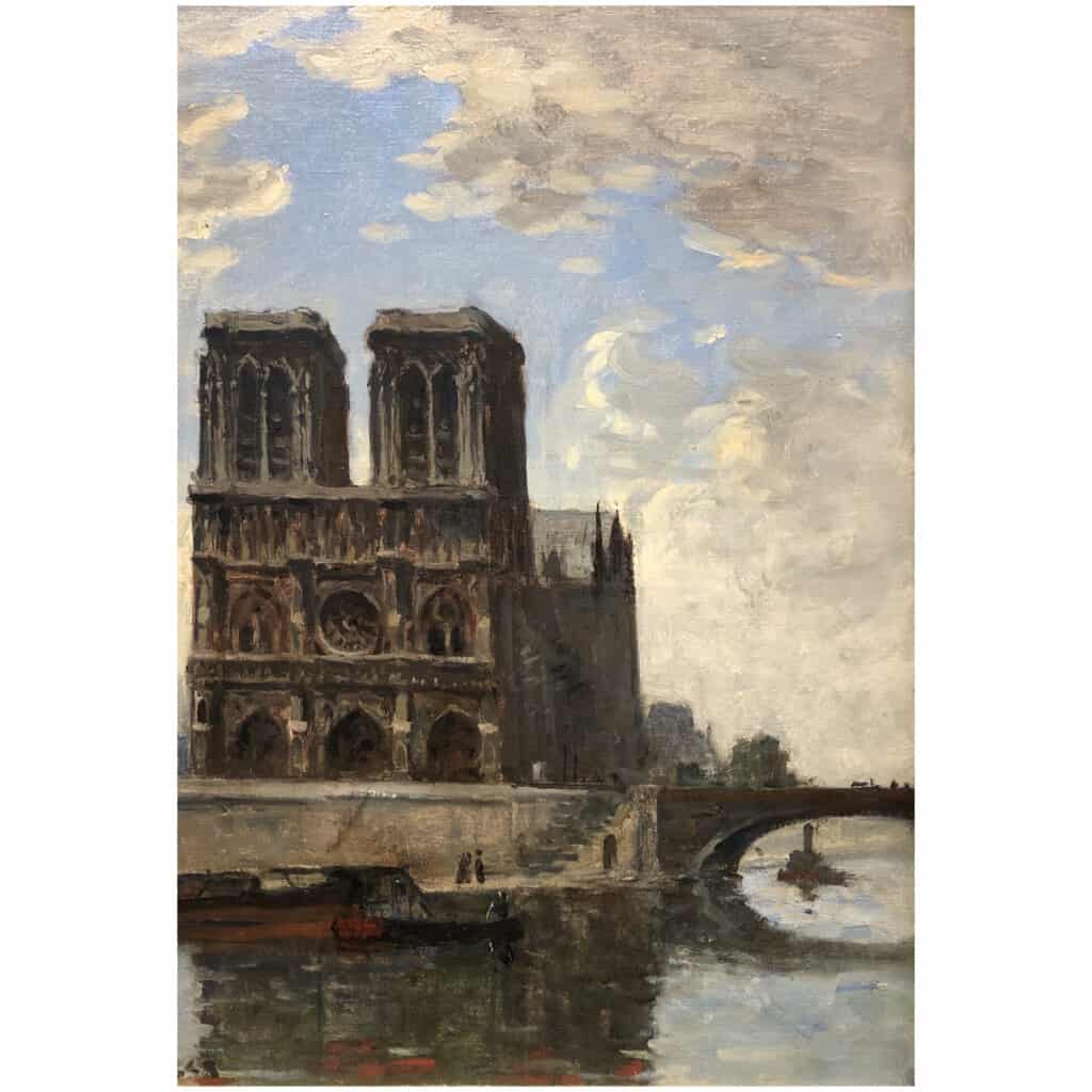 FRANK BOGGS Ecole Américaine Paris Notre Dame et La Seine Huile sur toile signée 9