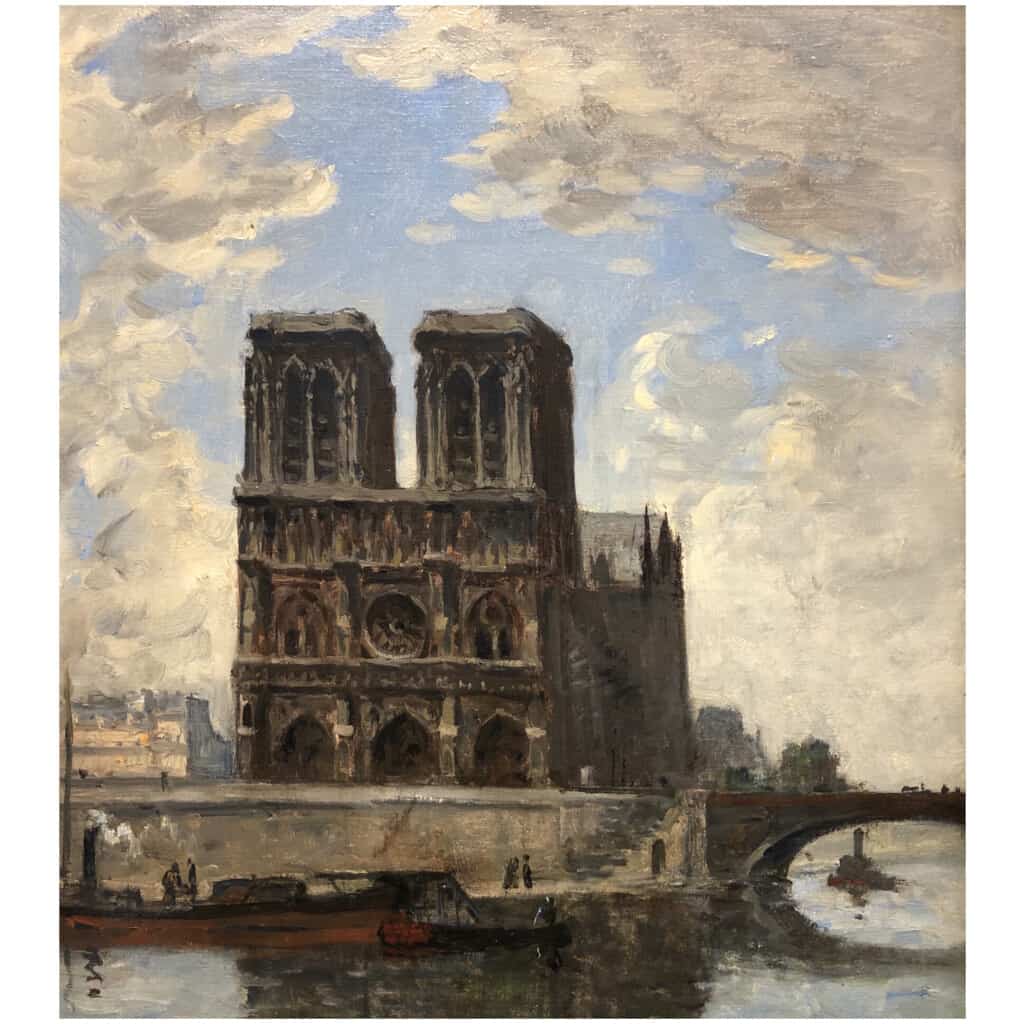 FRANK BOGGS Ecole Américaine Paris Notre Dame et La Seine Huile sur toile signée 8