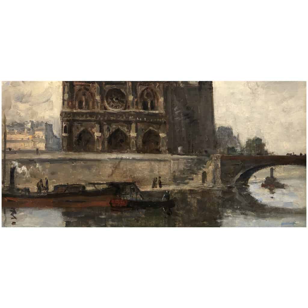 FRANK BOGGS Ecole Américaine Paris Notre Dame et La Seine Huile sur toile signée 7