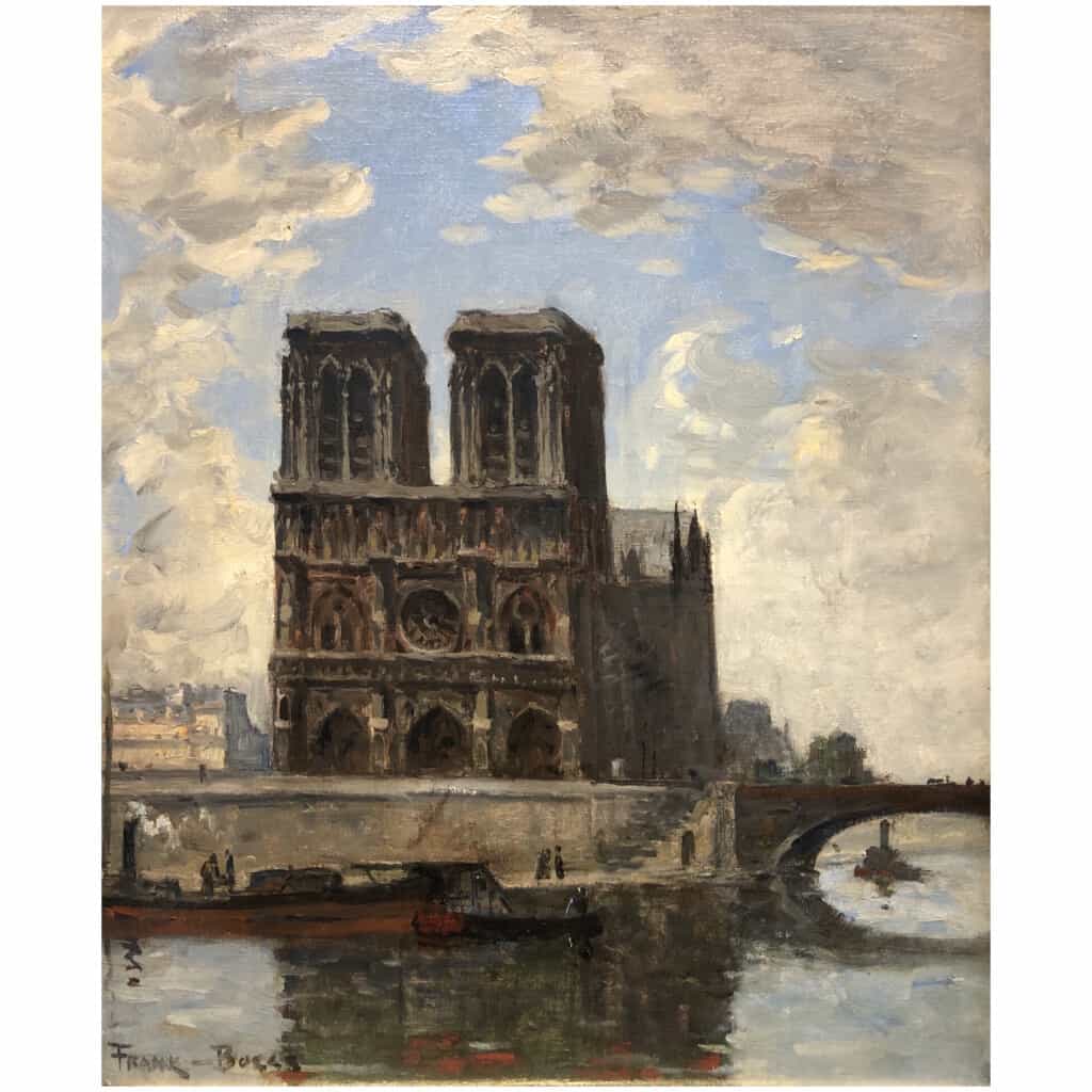FRANK BOGGS Ecole Américaine Paris Notre Dame et La Seine Huile sur toile signée 6