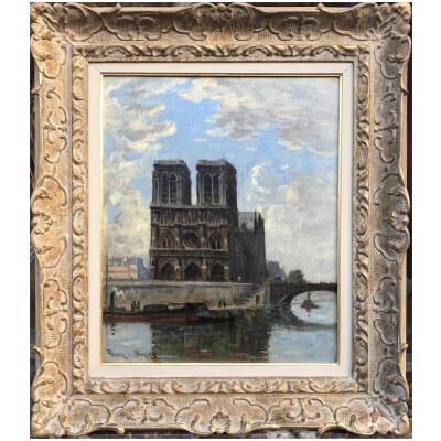 FRANK BOGGS Ecole Américaine Paris Notre Dame et La Seine Huile sur toile signée