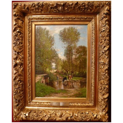 GEORGET Charles peinture XIXème siècle paysage environ de Melun Huile sur toile signée