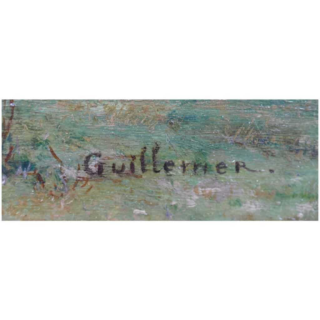 GUILLEMER Ernest Peinture Française XIXème siècle Ecole de Barbizon Troupeau sur le chemin Huile sur panneau signée 4