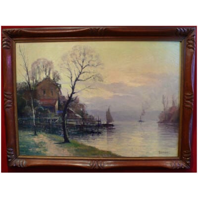 Henocque Narcisse Peinture 20è Ecole De Rouen Huile Sur Toile Signee Les Bords De Seine 3