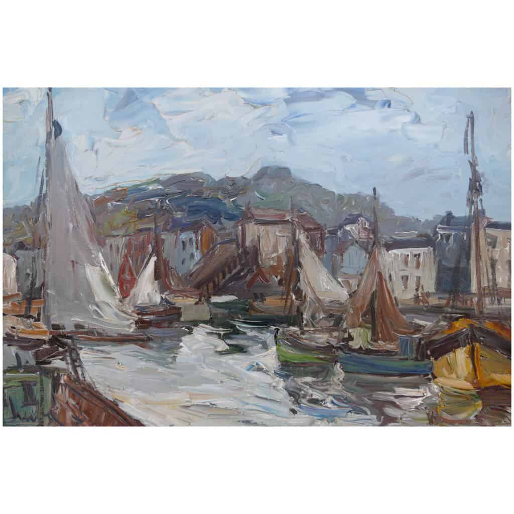 HERBO Fernand Peinture Française XXème siècle Vue de Normandie Honfleur et son port Huile sur toile signée 12