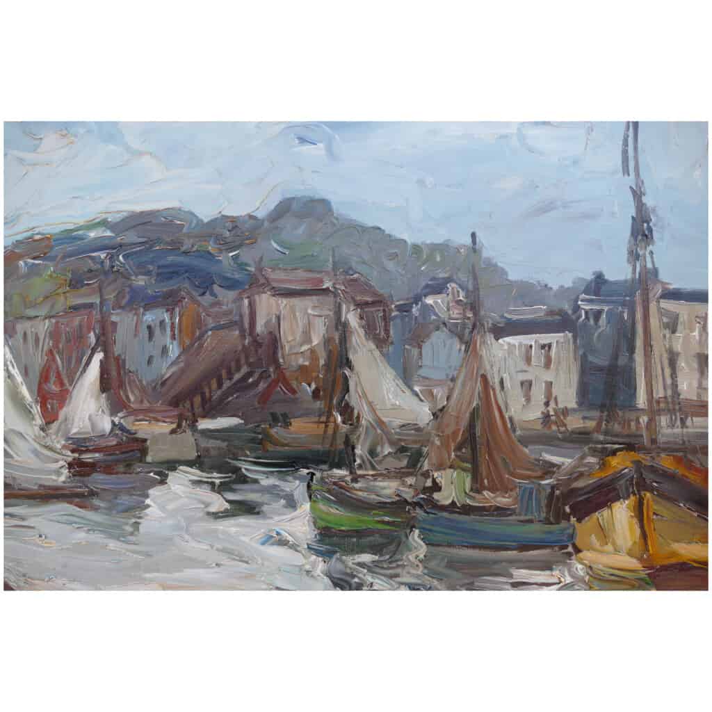 HERBO Fernand Peinture Française XXème siècle Vue de Normandie Honfleur et son port Huile sur toile signée 10