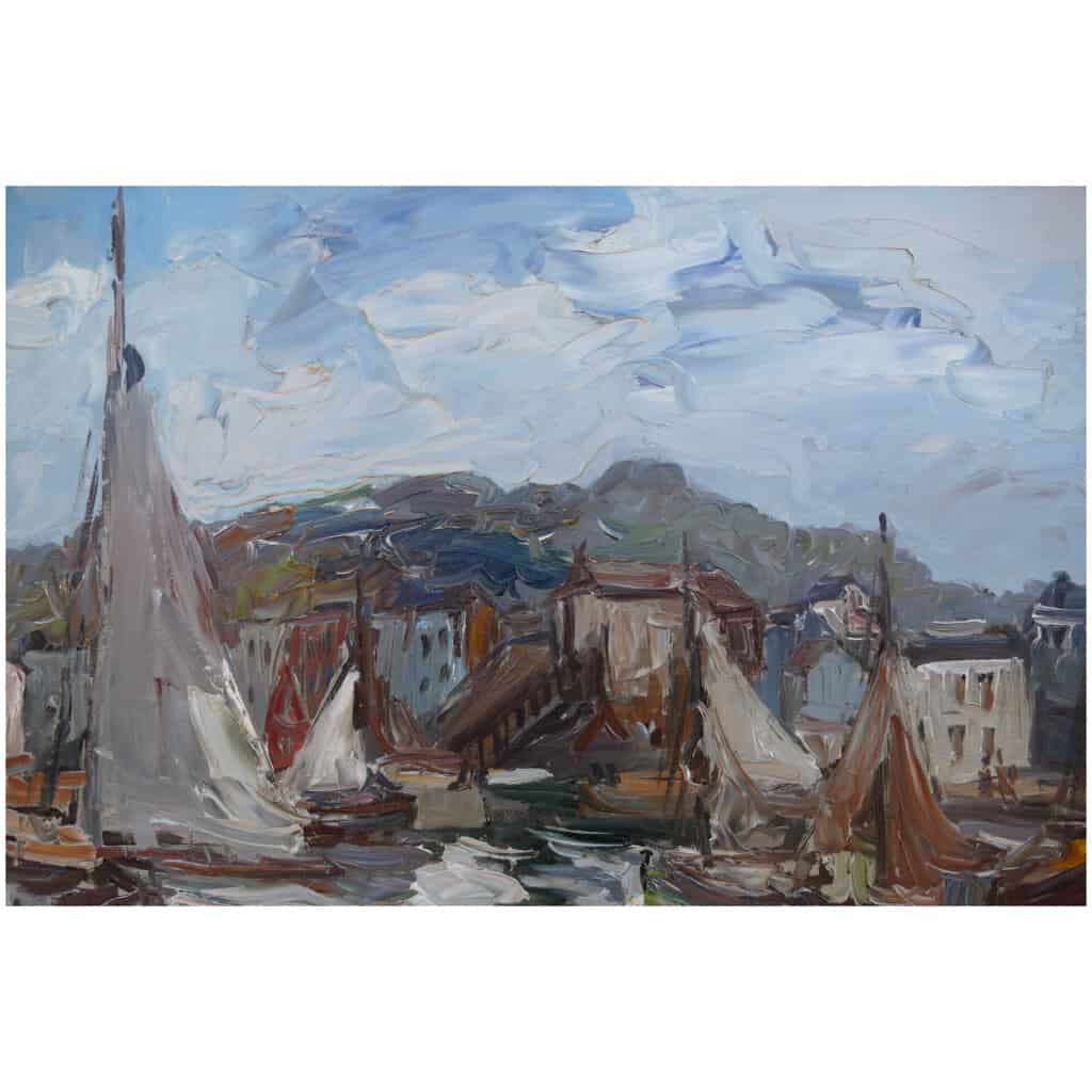 HERBO Fernand Peinture Française XXème siècle Vue de Normandie Honfleur et son port Huile sur toile signée 8