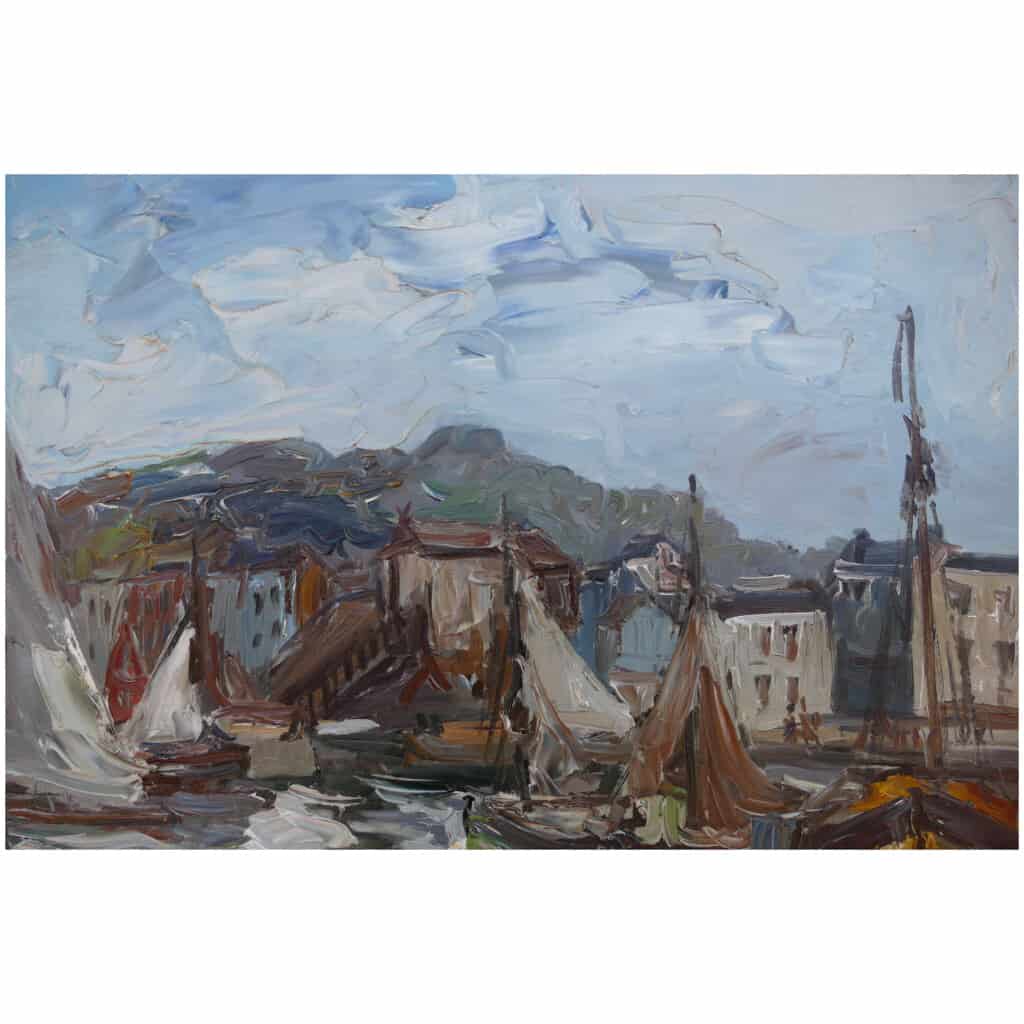 HERBO Fernand Peinture Française XXème siècle Vue de Normandie Honfleur et son port Huile sur toile signée 7