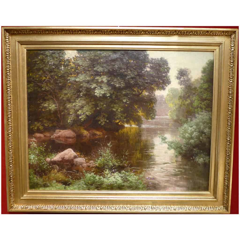 HIS René French Painting Early 5th Century River In The Undergrowth Oil On Canvas Signed XNUMX