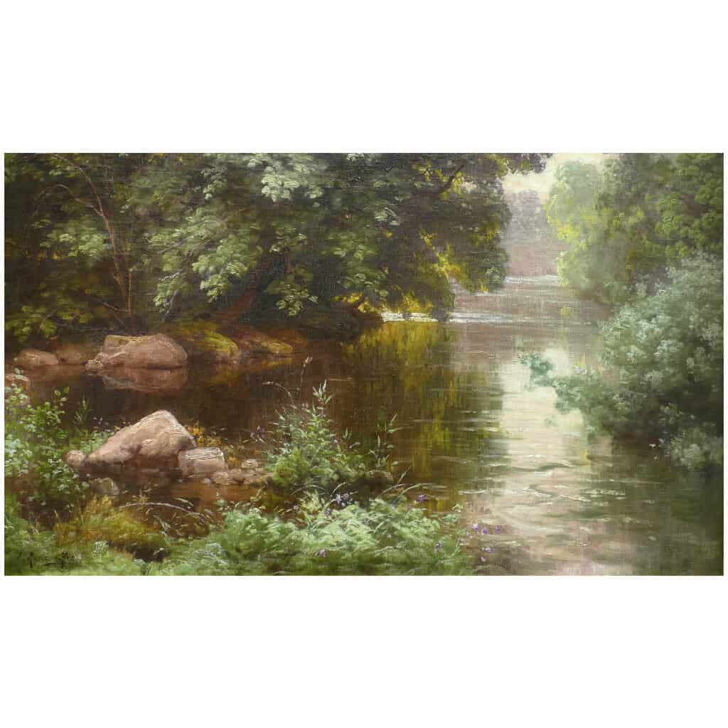 HIS René French Painting Early 10th Century River In The Undergrowth Oil On Canvas Signed XNUMX