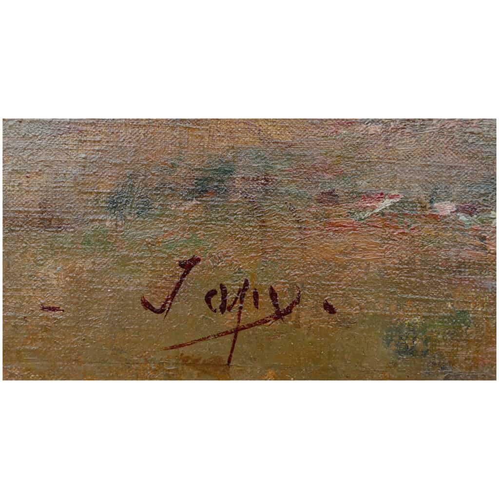 JAPY Louis Aimé French School Painting 19th Century Barbizon School Oil On Canvas signed Vaches à la mare 4
