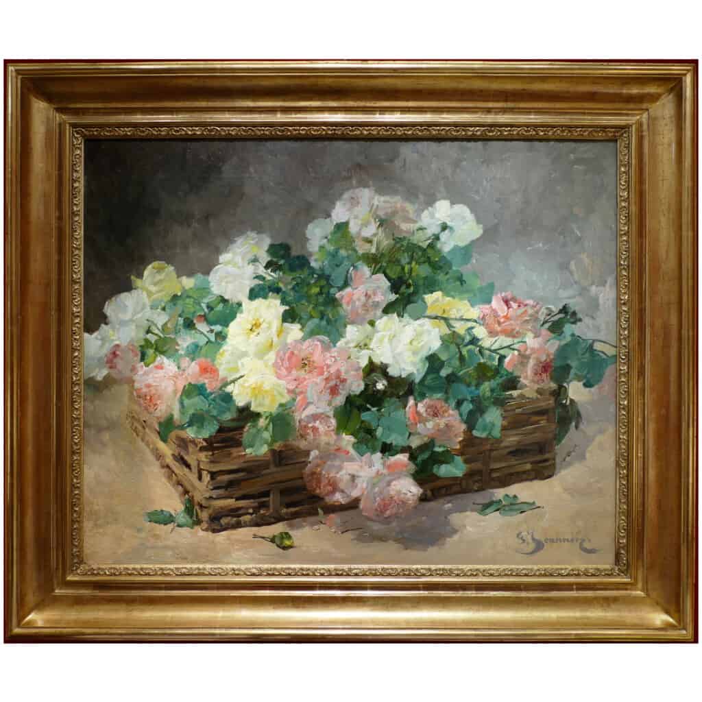 JEANNIN Georges French painting 19th century Basket of roses Oil on canvas signed 3