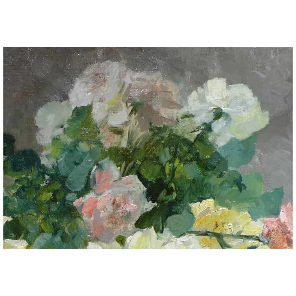 JEANNIN Georges Peinture Française 19è siècle Panier de roses Huile sur toile signée 10