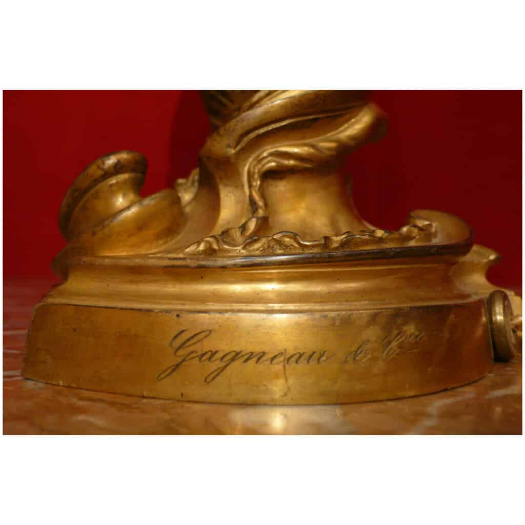 Luminaire Pied de lampe ancien en bronze doré fin XIXème siècle signé Gagneau 4