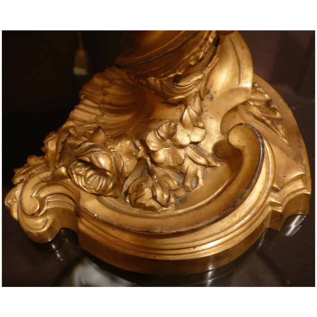 Luminaire Pied de lampe ancien en bronze doré fin XIXème siècle signé Gagneau 10