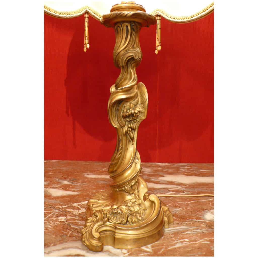 Luminaire Pied de lampe ancien en bronze doré fin XIXème siècle signé Gagneau 7