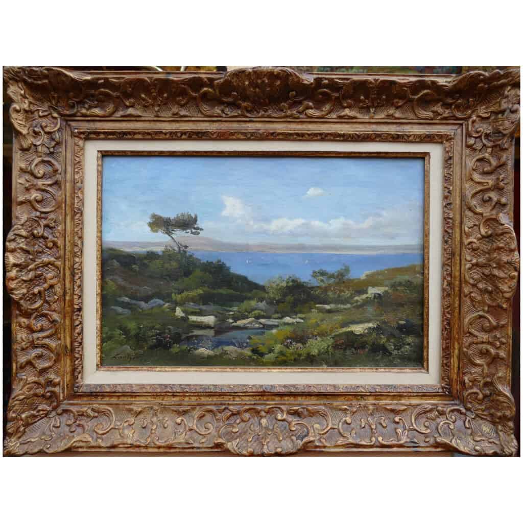 LANSYER Emmanuel Peinture 19ème Siècle Paysage de Méditerranée Huile sur toile signée et datée 3