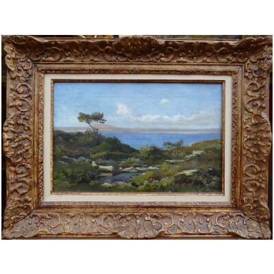 LANSYER Emmanuel Peinture 19ème Siècle Paysage de Méditerranée Huile sur toile signée et datée