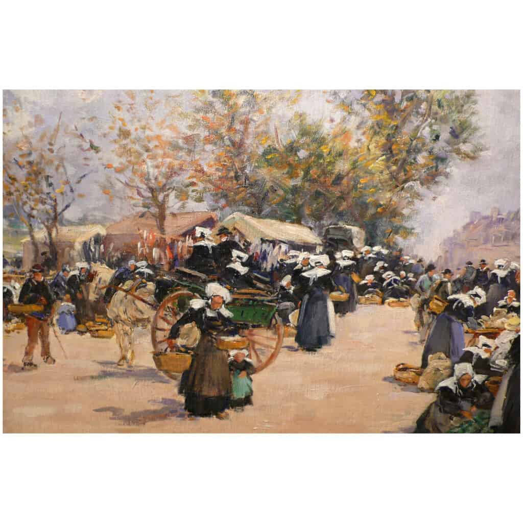 Legout Gerard French School Breton Painting XIXè Market in Rostrenen Oil Canvas Signed 16