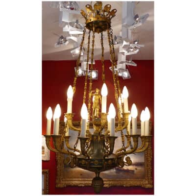 Important 18-light Empire chandelier in chiseled and gilded bronze 3