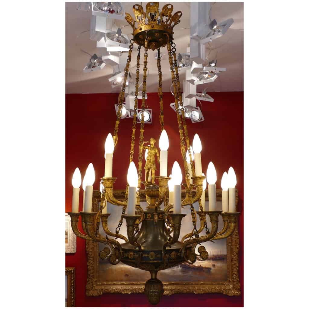 Important 18-light Empire chandelier in chiseled and gilded bronze 5
