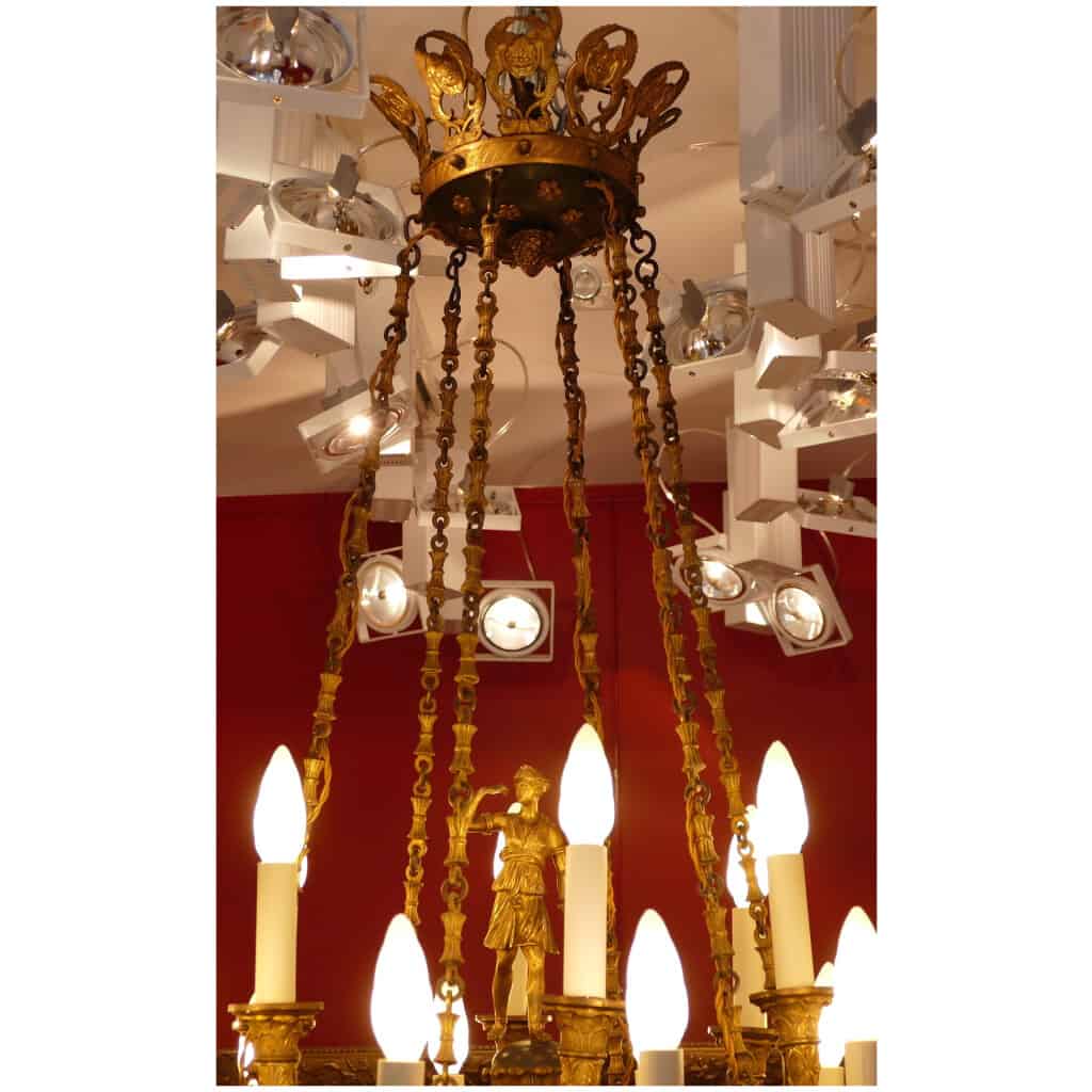 Important 18-light Empire chandelier in chiseled and gilded bronze 6