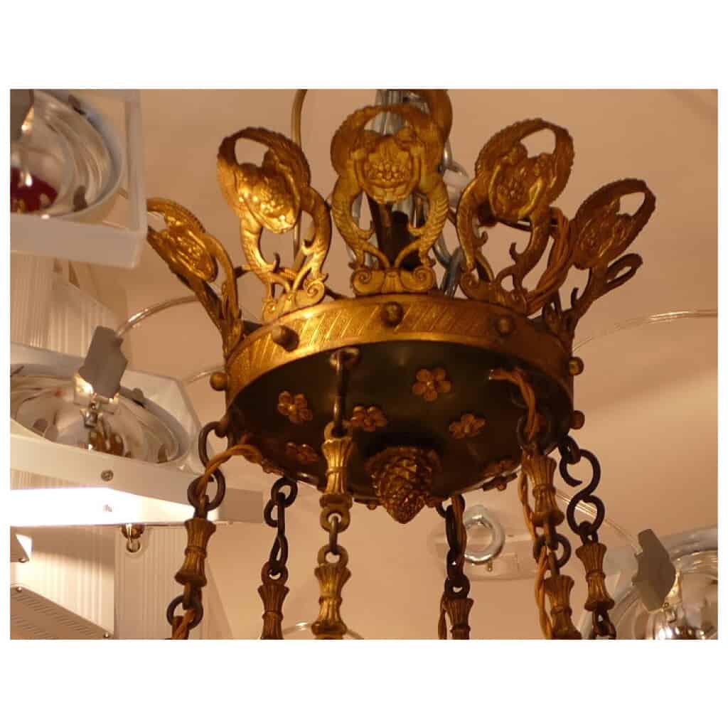 Important lustre Empire 18 lumières en bronze ciselé et doré 7