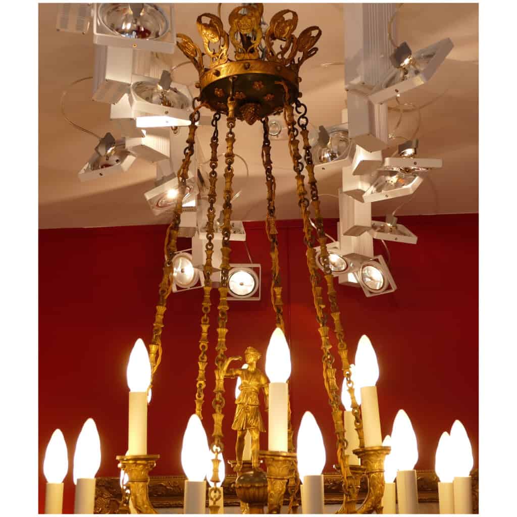 Important 18-light Empire chandelier in chiseled and gilded bronze 15