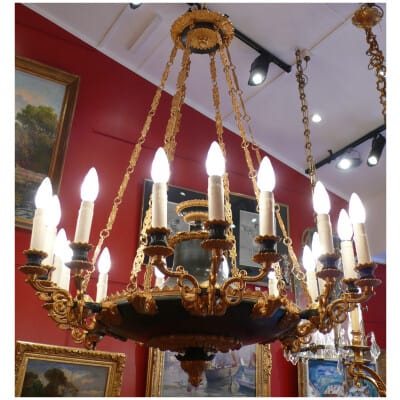 Gilt Bronze Chandelier With Six Bouquets Of Three Lights Restoration Style
