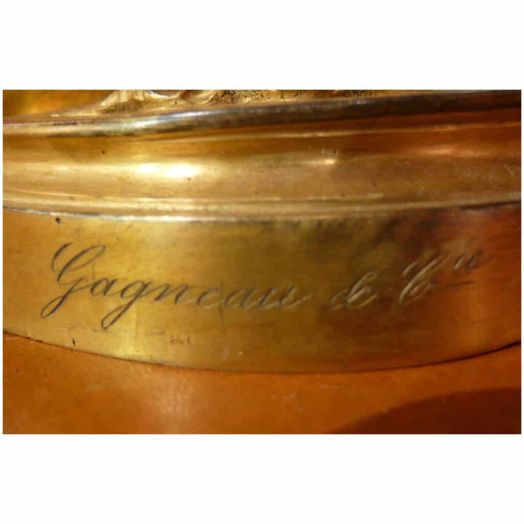 Luminaire Pied de lampe ancien en bronze doré fin XIXème siècle signé Gagneau 12