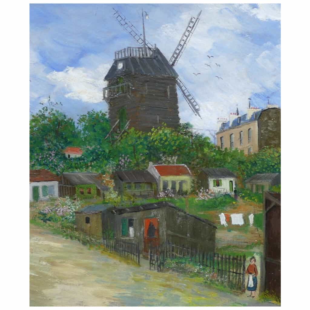 Elisée MACLET Tableau Français 20ème siècle Paris Montmartre Moulin de La Galette Le maquis Huile Signée 7