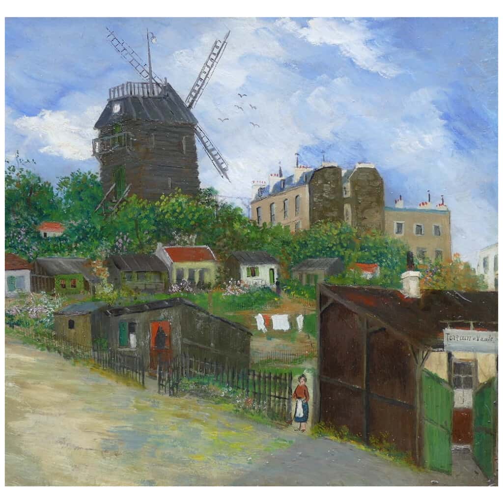 Elisée MACLET Tableau Français 20ème siècle Paris Montmartre Moulin de La Galette Le maquis Huile Signée 8