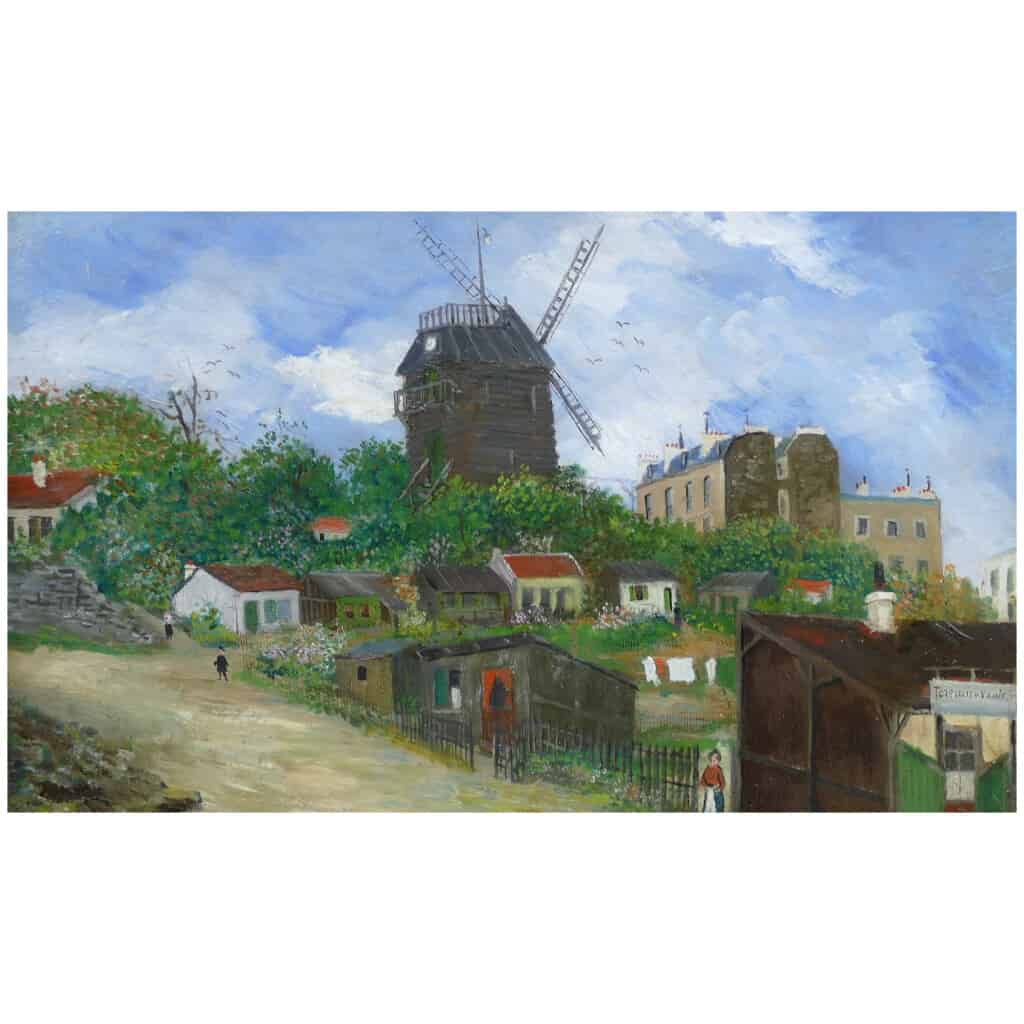 Elisée MACLET Tableau Français 20ème siècle Paris Montmartre Moulin de La Galette Le maquis Huile Signée 9