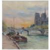 Madelain Gustave Tableau Impressionniste XXè Siècle Péniches Paris Huile Signée Au Dos 19